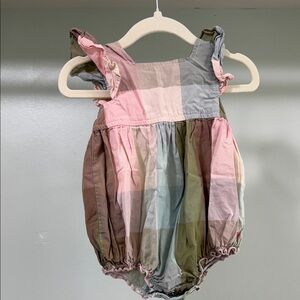 Pink Chicken Multicolor Plaid Romper